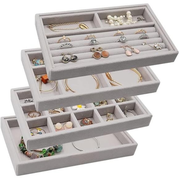 Stackable Jewelry Organizer Trays Drawer Inserts,Velvet Earring Display Trays - Picture 1 of 6